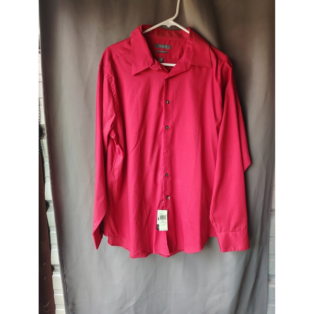 Madison‎ Mens Slim Fit Dress Shirt Red Long Sleeve Button Down XL 17.5 34/35 NEW